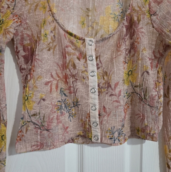 Free People Angelina Cropped Blouse Shirt Women's XS Floral Pleated Scoop Neck - Picture 9 of 12